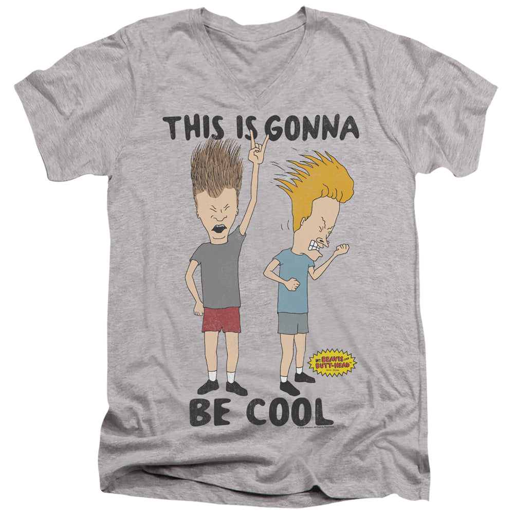 AN OFFCIALLY LICENSED BEAVIS AND BUTTHEAD GONNA BE COOL MEN'S V-NECK T-SHIRT ATHLETIC HEATHER