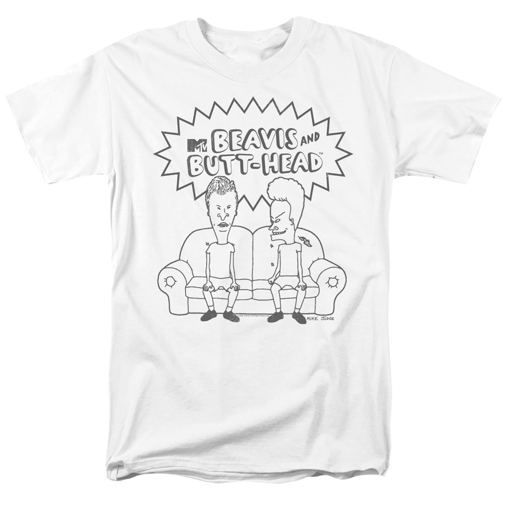 AN OFFCIALLY LICENSED BEAVIS AND BUTTHEAD COUCH LOGO MEN'S REGULAR FIT T-SHIRT WHITE