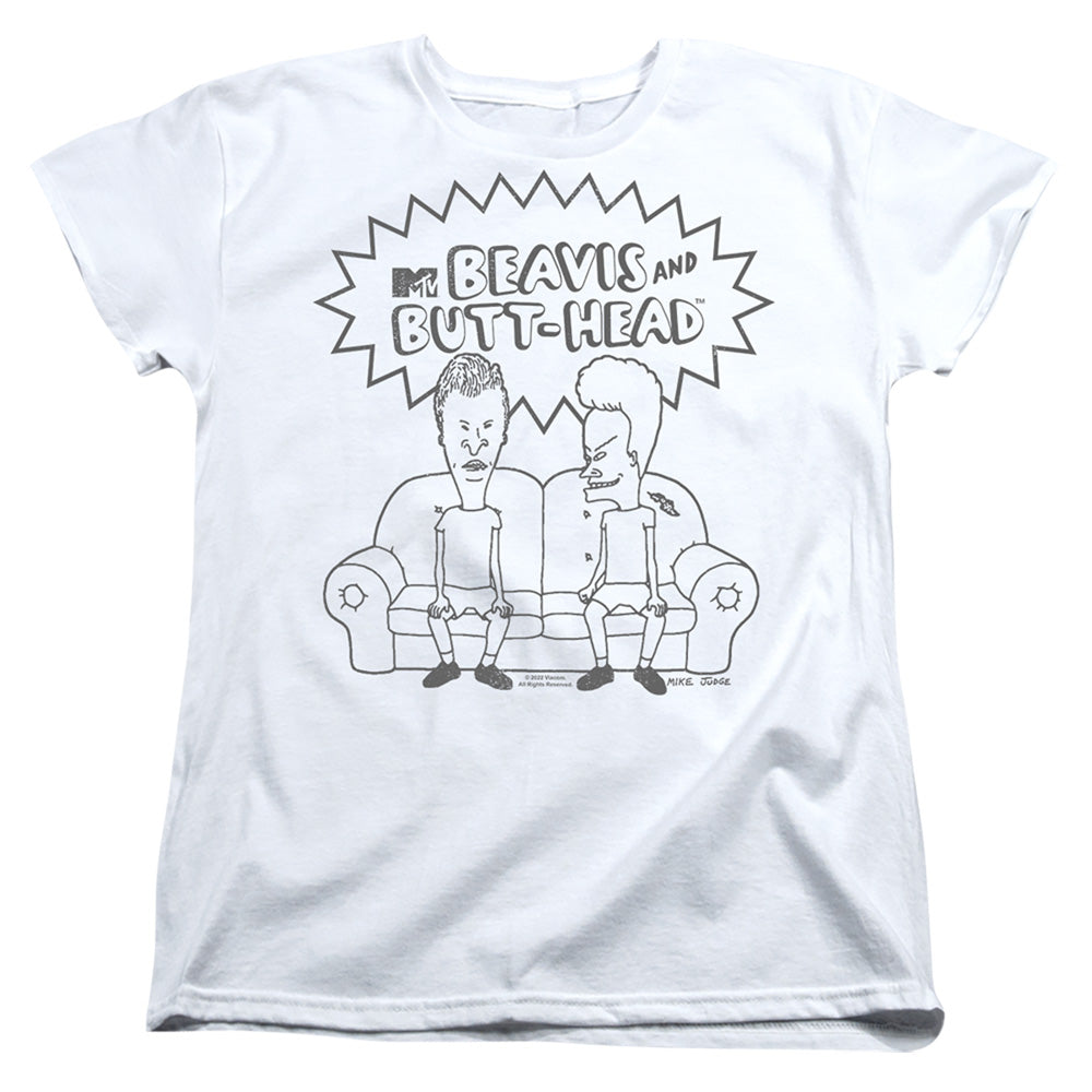 AN OFFCIALLY LICENSED BEAVIS AND BUTTHEAD COUCH LOGO WOMEN'S REGULAR FIT T-SHIRT WHITE