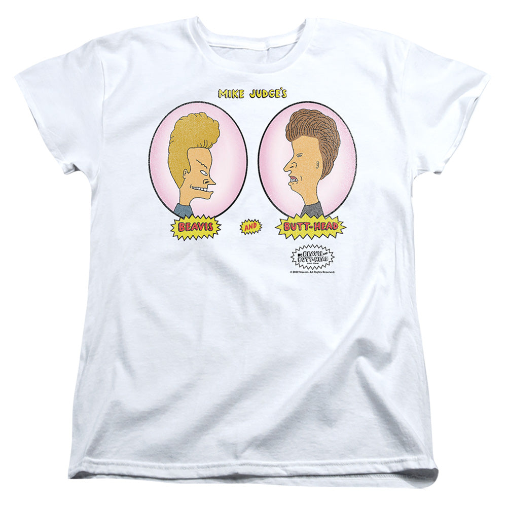 AN OFFCIALLY LICENSED BEAVIS AND BUTTHEAD HEADS IN OVALS WOMEN'S REGULAR FIT T-SHIRT WHITE