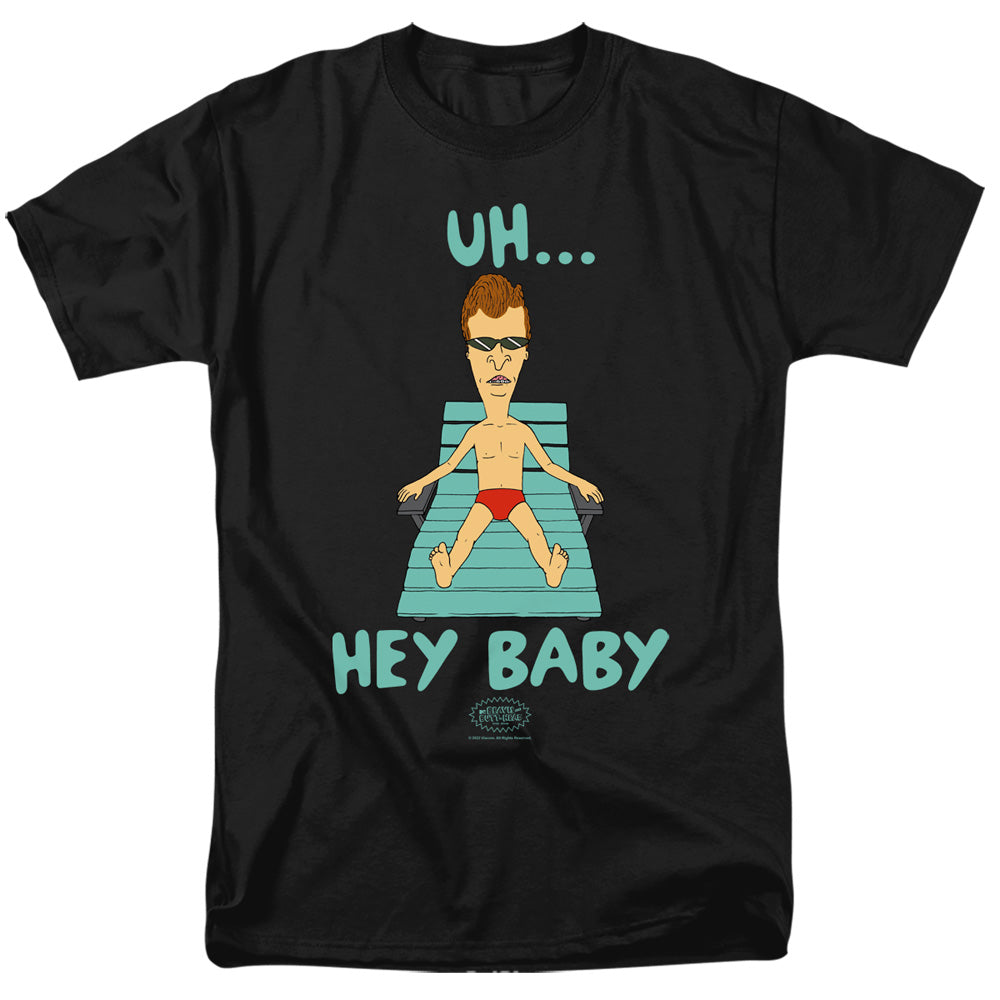 AN OFFCIALLY LICENSED BEAVIS AND BUTTHEAD UH HEY BABY MEN'S REGULAR FIT T-SHIRT BLACK