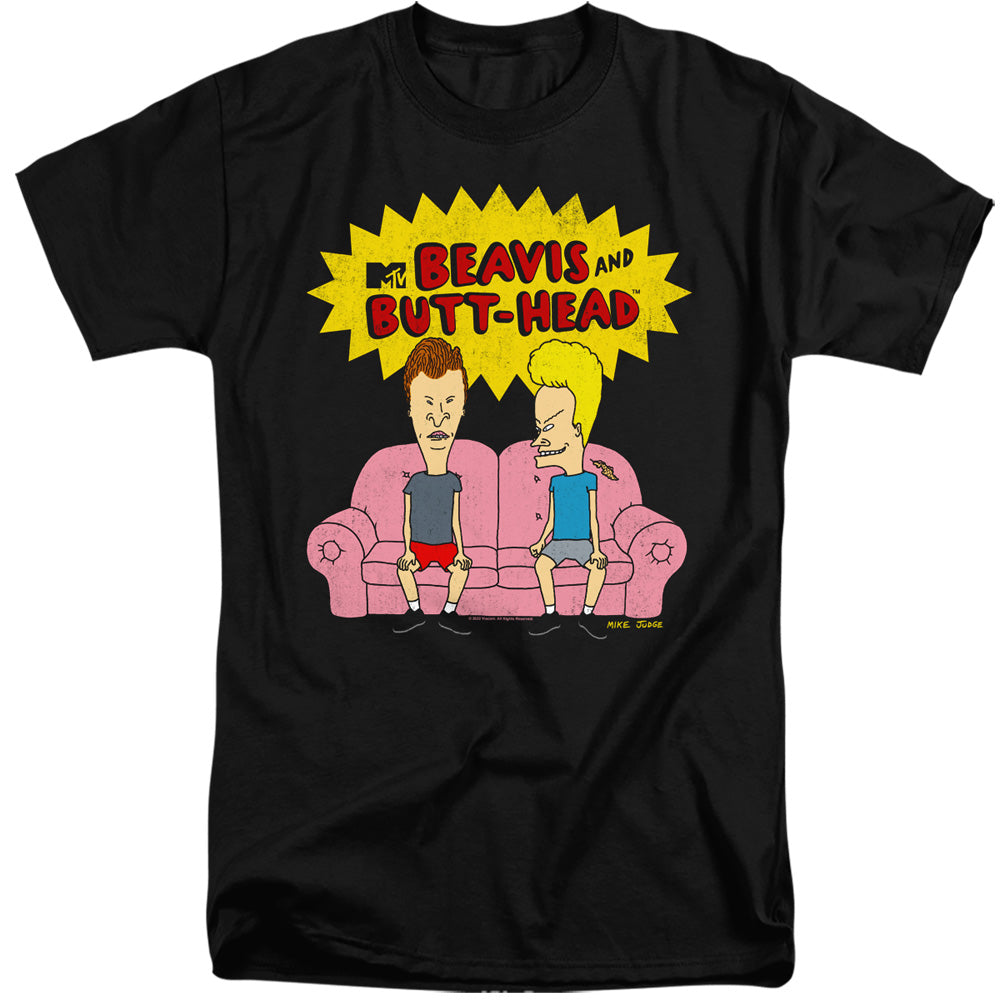 AN OFFCIALLY LICENSED BEAVIS AND BUTTHEAD COUCH LOGO OG MEN'S TALL FIT T-SHIRT BLACK