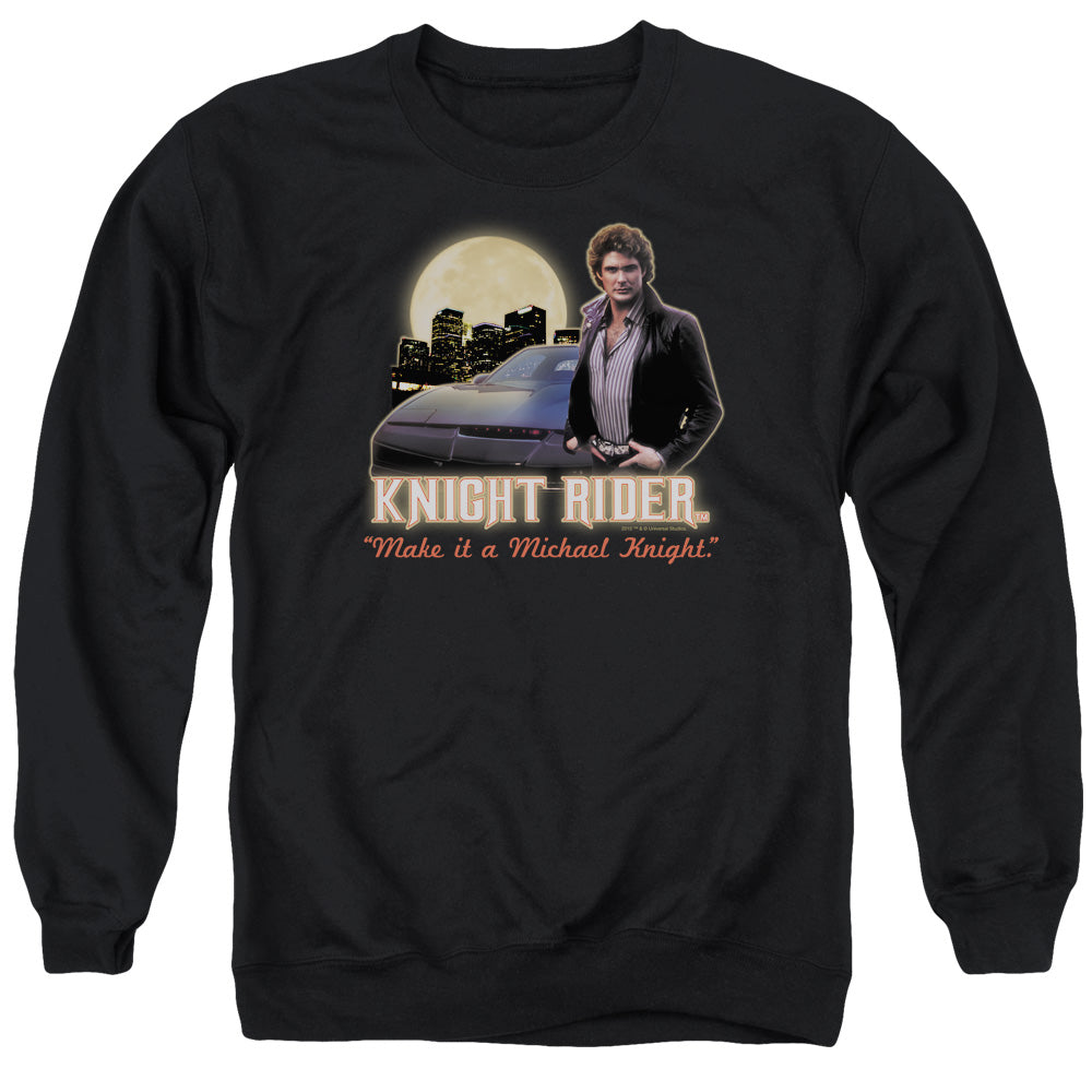 AN OFFCIALLY LICENSED KNIGHT RIDER FULL MOON ADULT UNISEX CREWNECK SWEATSHIRT BLACK