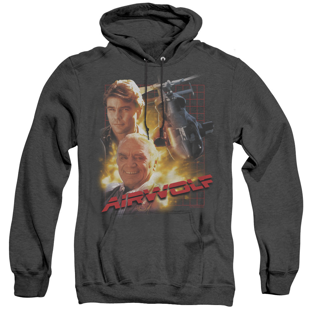 AN OFFCIALLY LICENSED AIRWOLF AIRWOLF ADULT UNISEX HEATHER PULLOVER HOODIE BLACK