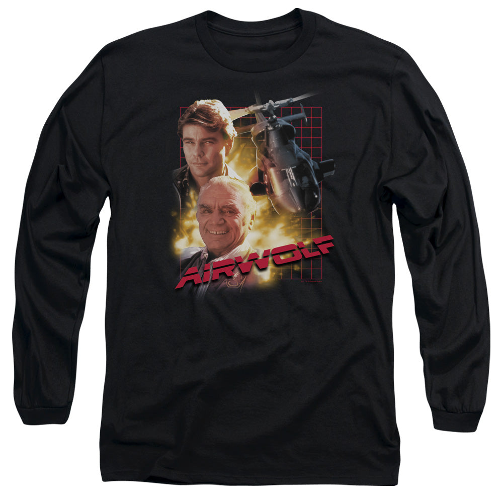 AN OFFCIALLY LICENSED AIRWOLF AIRWOLF MEN'S LONG SLEEVE T-SHIRT BLACK