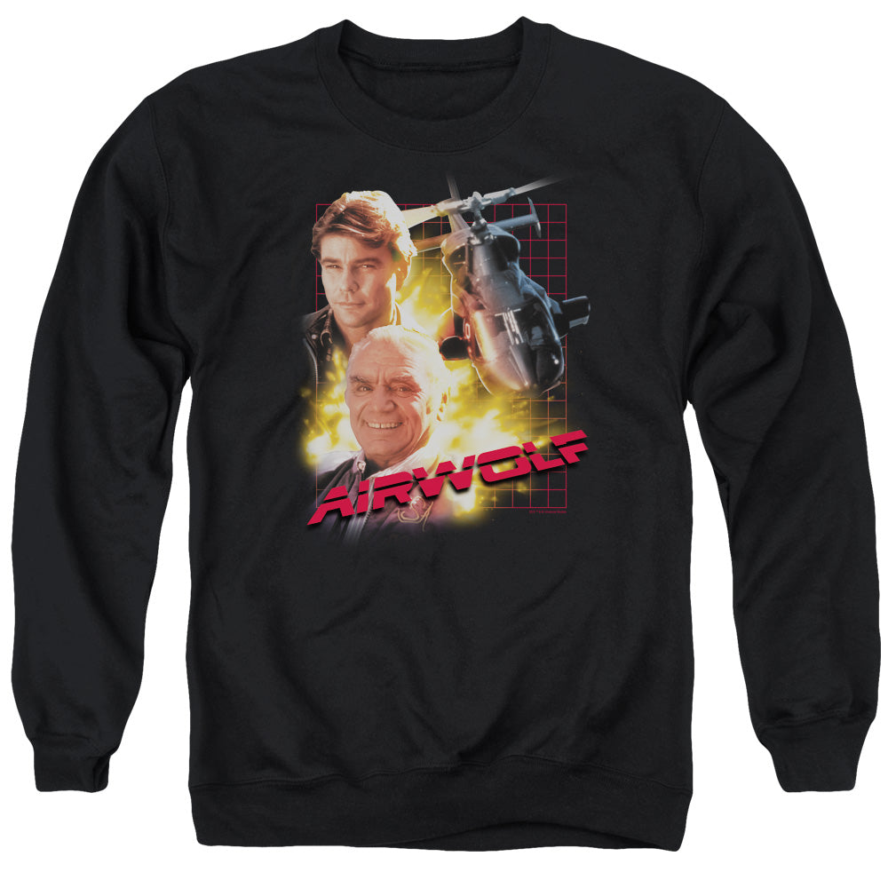 AN OFFCIALLY LICENSED AIRWOLF AIRWOLF ADULT UNISEX CREWNECK SWEATSHIRT BLACK