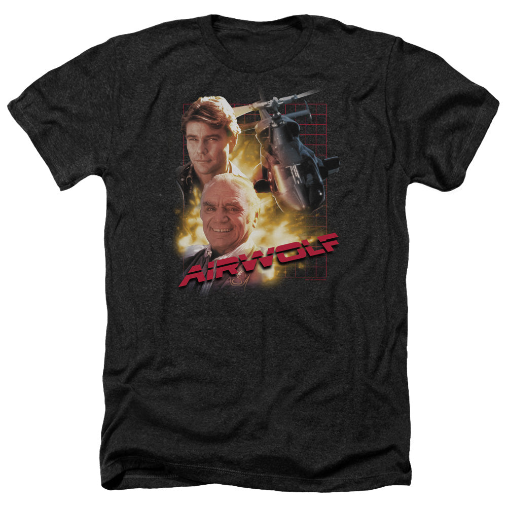 AN OFFCIALLY LICENSED AIRWOLF AIRWOLF MEN'S HEATHER T-SHIRT CHARCOAL