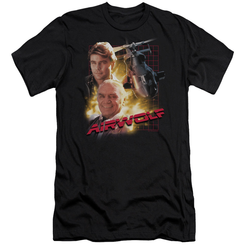 AN OFFCIALLY LICENSED AIRWOLF AIRWOLF MEN'S PREMIUM SLIM FIT T-SHIRT BLACK