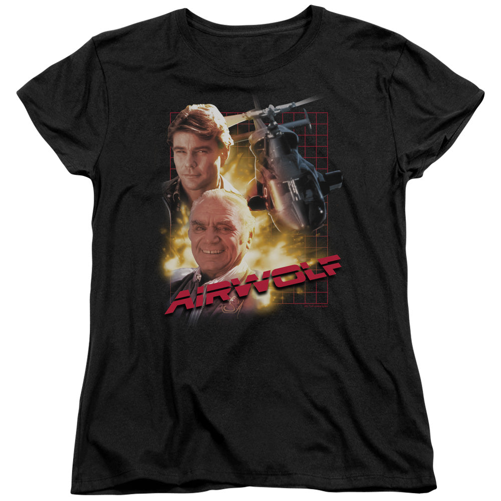 AN OFFCIALLY LICENSED AIRWOLF AIRWOLF WOMEN'S REGULAR FIT T-SHIRT BLACK