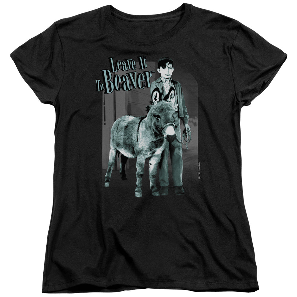 AN OFFCIALLY LICENSED LEAVE IT TO BEAVER UP TO SOMETHING WOMEN'S REGULAR FIT T-SHIRT BLACK