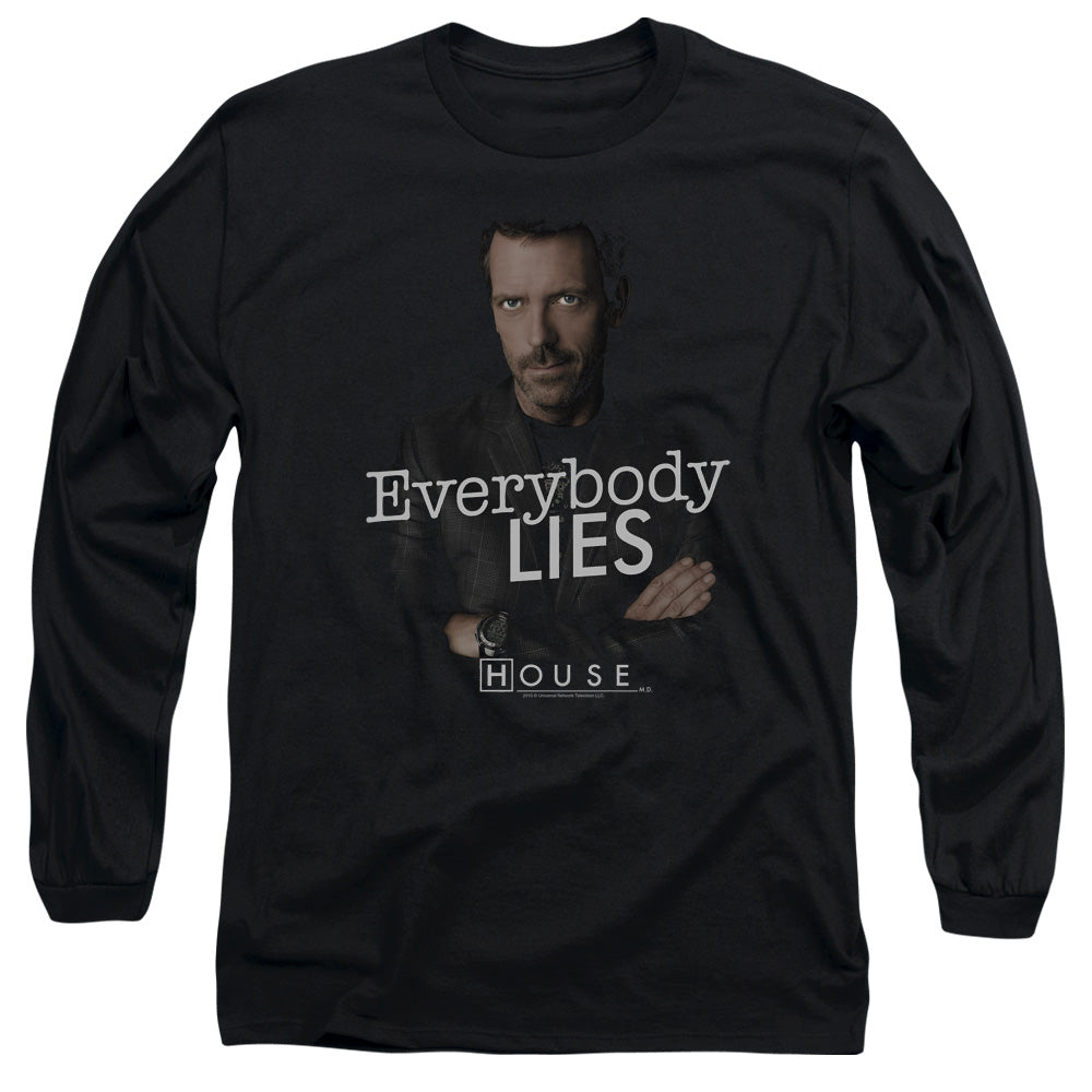 AN OFFCIALLY LICENSED HOUSE EVERYBODY LIES MEN'S LONG SLEEVE T-SHIRT BLACK
