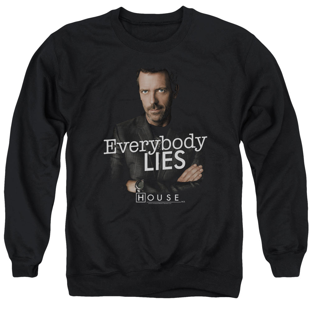 AN OFFCIALLY LICENSED HOUSE EVERYBODY LIES ADULT UNISEX CREWNECK SWEATSHIRT BLACK