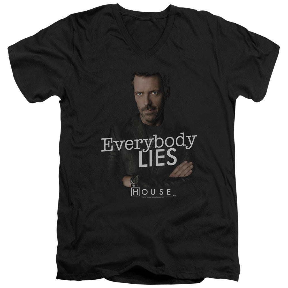 AN OFFCIALLY LICENSED HOUSE EVERYBODY LIES MEN'S V-NECK T-SHIRT BLACK