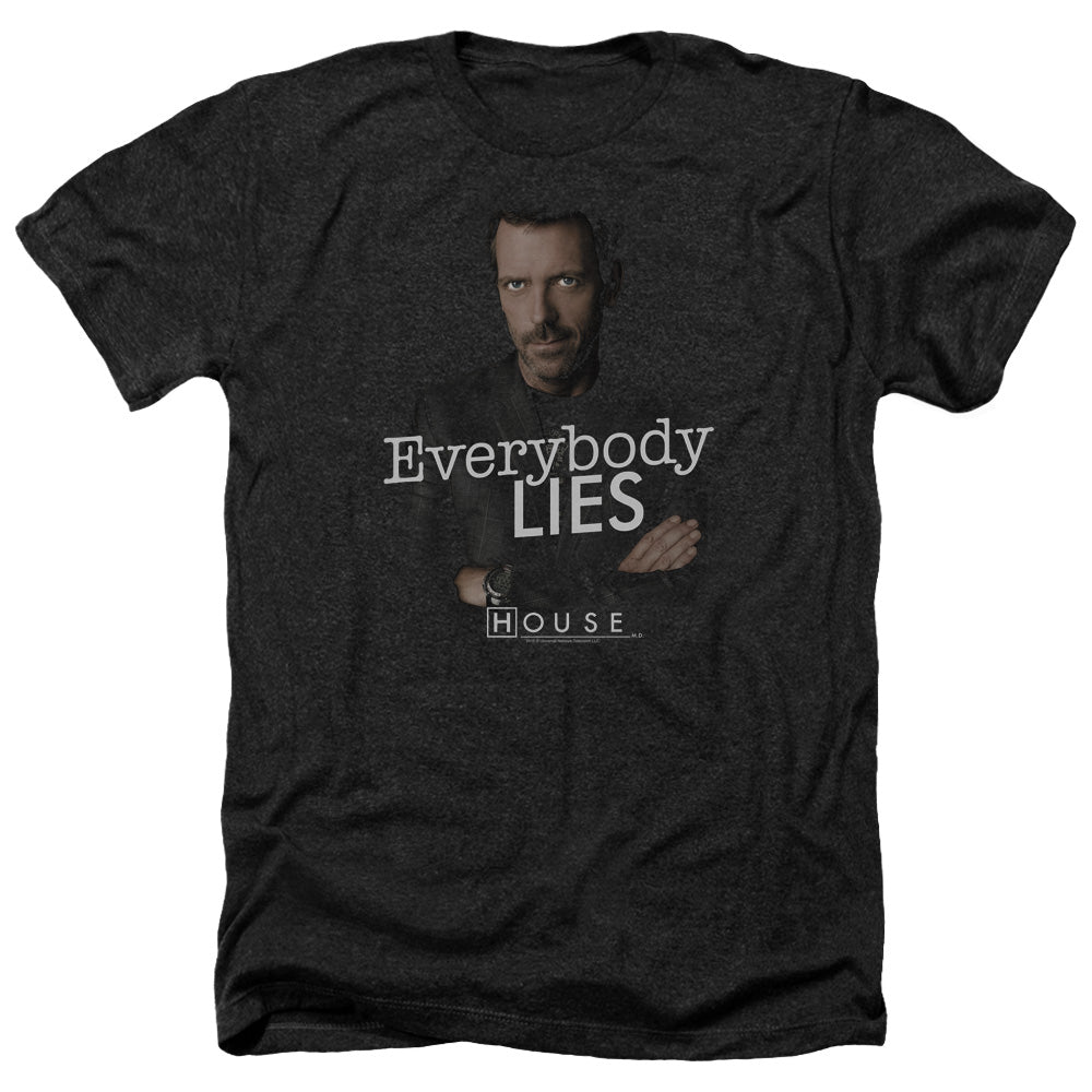 AN OFFCIALLY LICENSED HOUSE EVERYBODY LIES MEN'S HEATHER T-SHIRT CHARCOAL