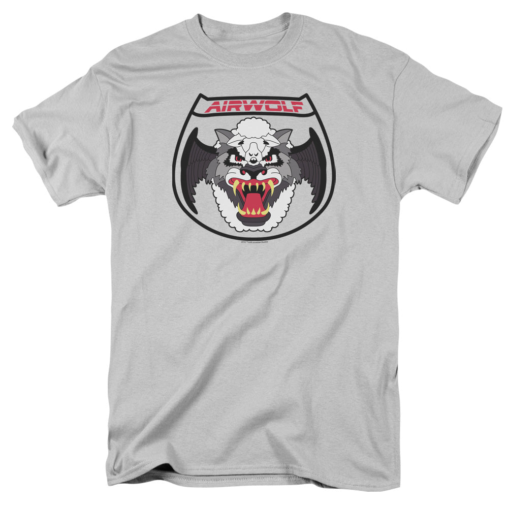 AN OFFCIALLY LICENSED AIRWOLF PATCH MEN'S REGULAR FIT T-SHIRT SILVER