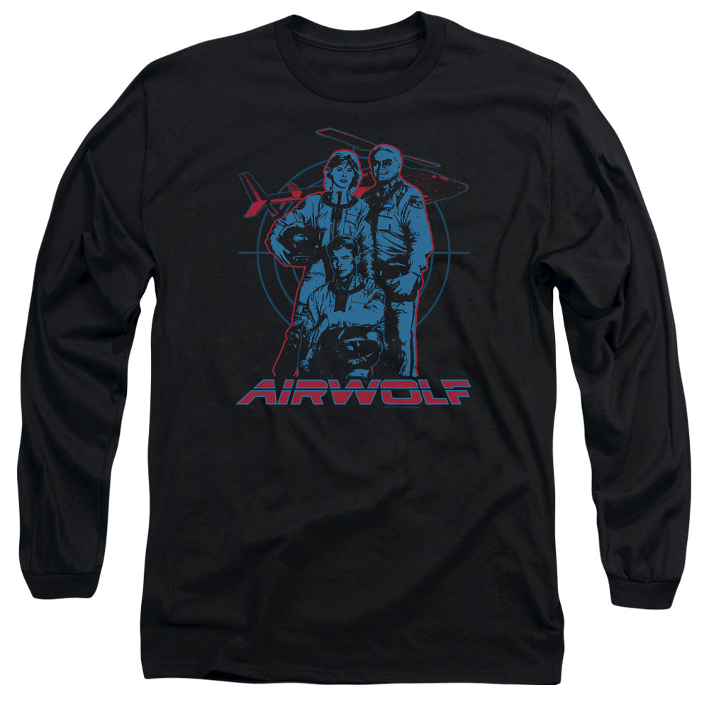 AN OFFCIALLY LICENSED AIRWOLF GRAPHIC MEN'S LONG SLEEVE T-SHIRT BLACK
