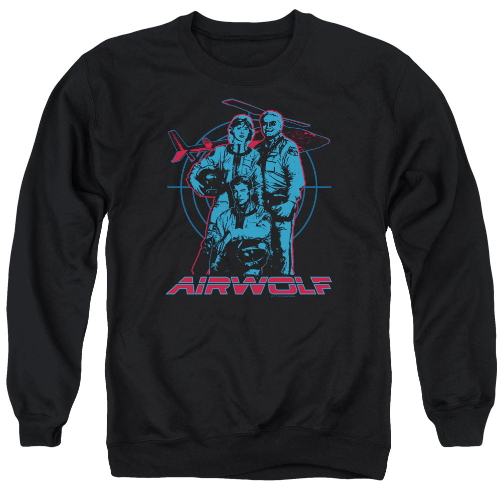 AN OFFCIALLY LICENSED AIRWOLF GRAPHIC ADULT UNISEX CREWNECK SWEATSHIRT BLACK