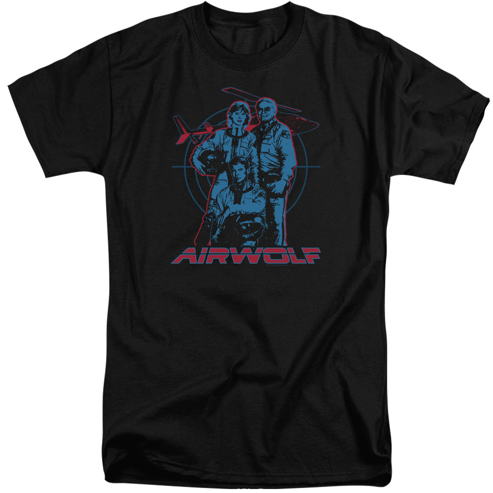 AN OFFCIALLY LICENSED AIRWOLF GRAPHIC MEN'S TALL FIT T-SHIRT BLACK