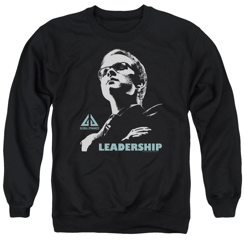 AN OFFCIALLY LICENSED EUREKA LEADERSHIP POSTER ADULT UNISEX CREWNECK SWEATSHIRT BLACK