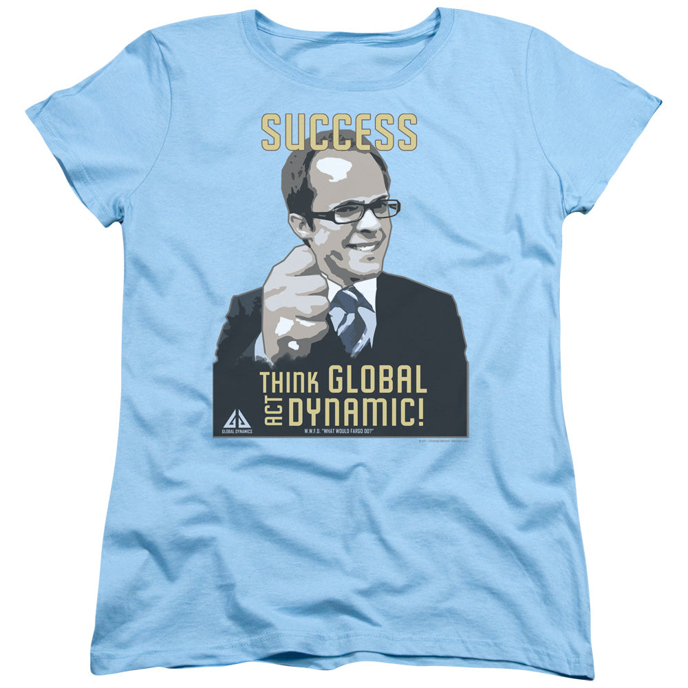 AN OFFCIALLY LICENSED EUREKA SUCCESS POSTER WOMEN'S REGULAR FIT T-SHIRT LIGHT BLUE