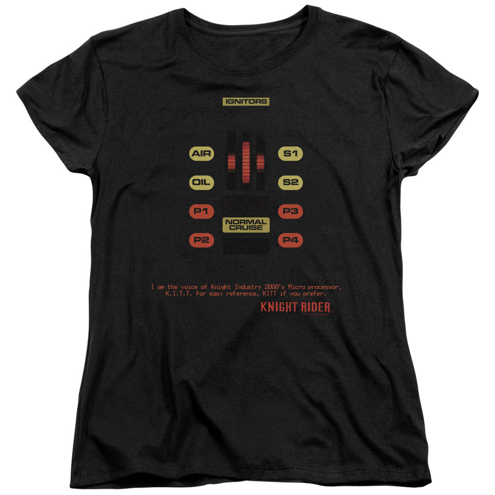AN OFFCIALLY LICENSED KNIGHT RIDER KITT CONSOL WOMEN'S REGULAR FIT T-SHIRT BLACK