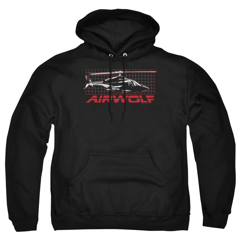 AN OFFCIALLY LICENSED AIRWOLF GRID ADULT UNISEX PULLOVER HOODIE BLACK