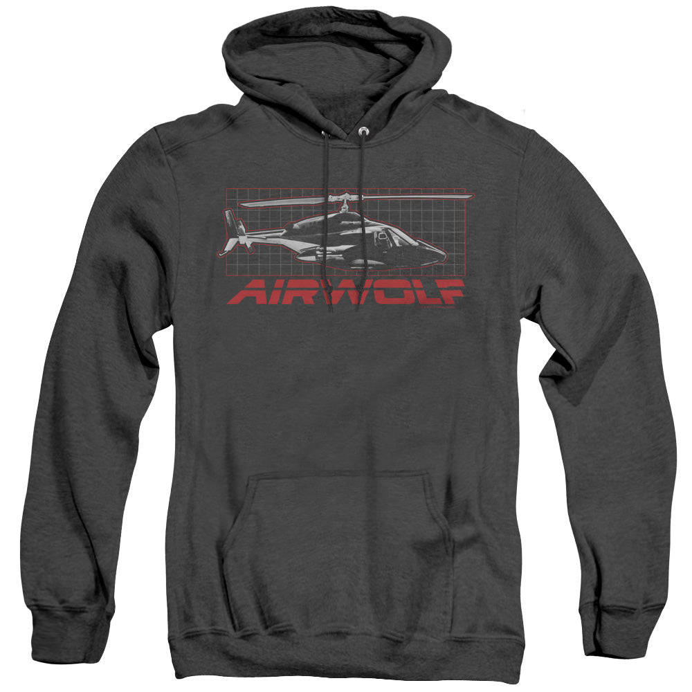 AN OFFCIALLY LICENSED AIRWOLF GRID ADULT UNISEX HEATHER PULLOVER HOODIE BLACK