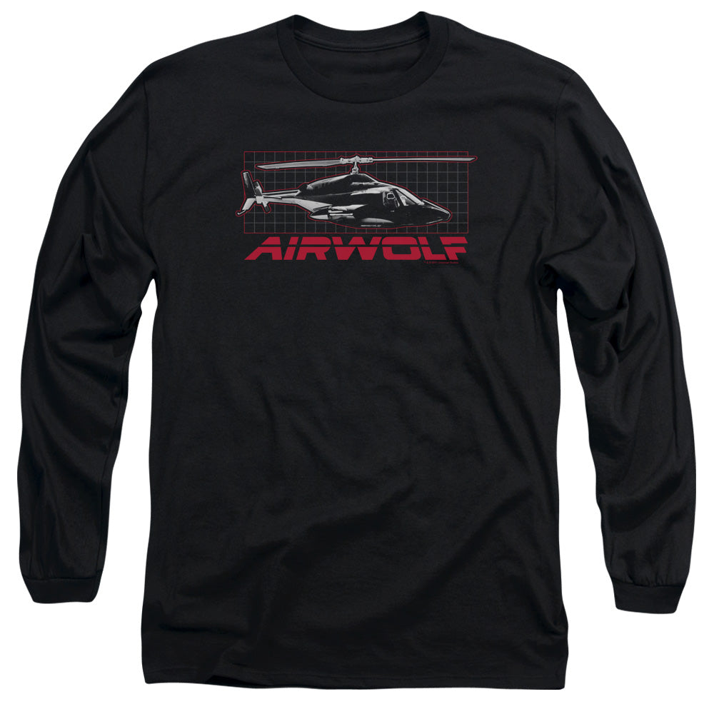 AN OFFCIALLY LICENSED AIRWOLF GRID MEN'S LONG SLEEVE T-SHIRT BLACK