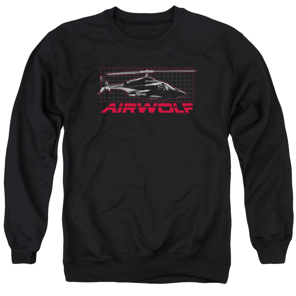 AN OFFCIALLY LICENSED AIRWOLF GRID ADULT UNISEX CREWNECK SWEATSHIRT BLACK