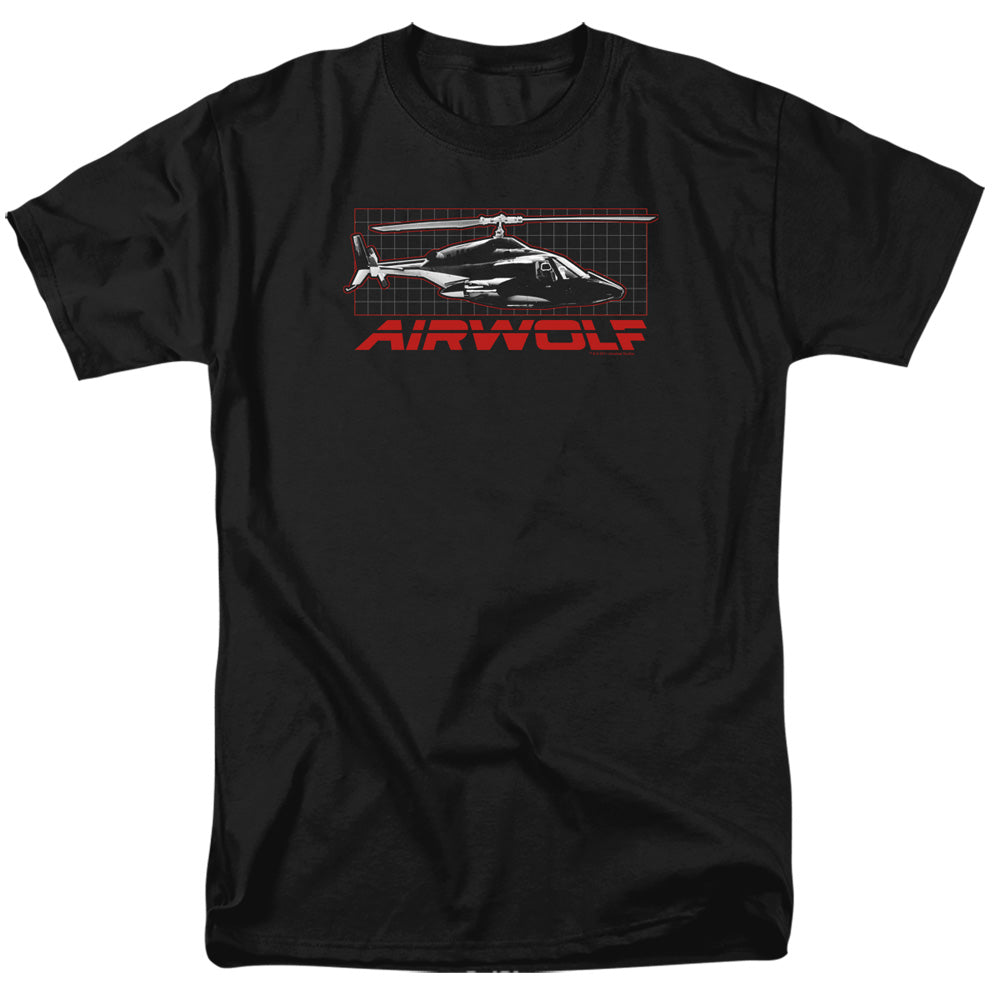 AN OFFCIALLY LICENSED AIRWOLF GRID MEN'S REGULAR FIT T-SHIRT BLACK