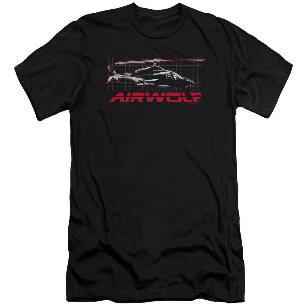 AN OFFCIALLY LICENSED AIRWOLF GRID MEN'S PREMIUM SLIM FIT T-SHIRT BLACK