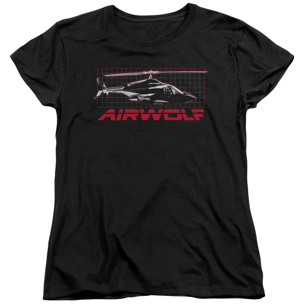 AN OFFCIALLY LICENSED AIRWOLF GRID WOMEN'S REGULAR FIT T-SHIRT BLACK