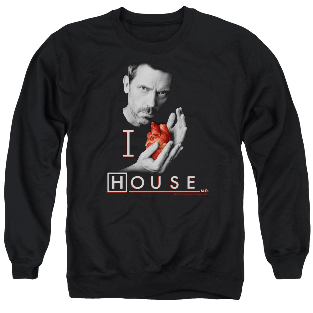 AN OFFCIALLY LICENSED HOUSE I HEART HOUSE ADULT UNISEX CREWNECK SWEATSHIRT BLACK