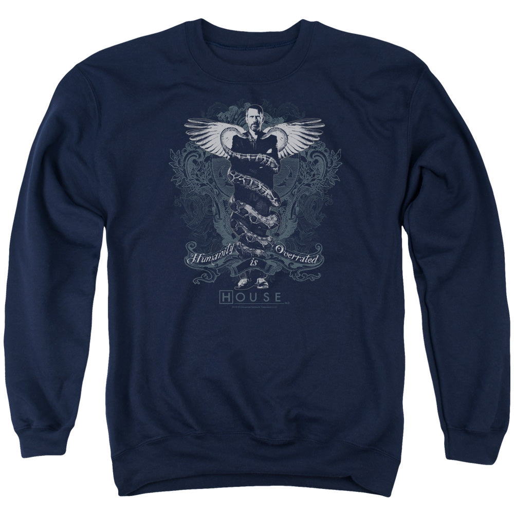 AN OFFCIALLY LICENSED HOUSE HUMANITY IS OVERRATED ADULT UNISEX CREWNECK SWEATSHIRT NAVY