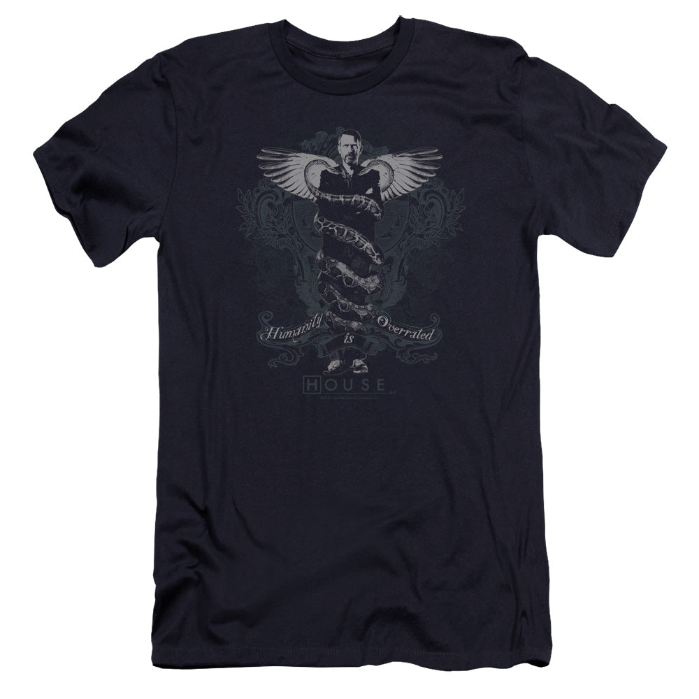 AN OFFCIALLY LICENSED HOUSE HUMANITY IS OVERRATED MEN'S PREMIUM SLIM FIT T-SHIRT NAVY