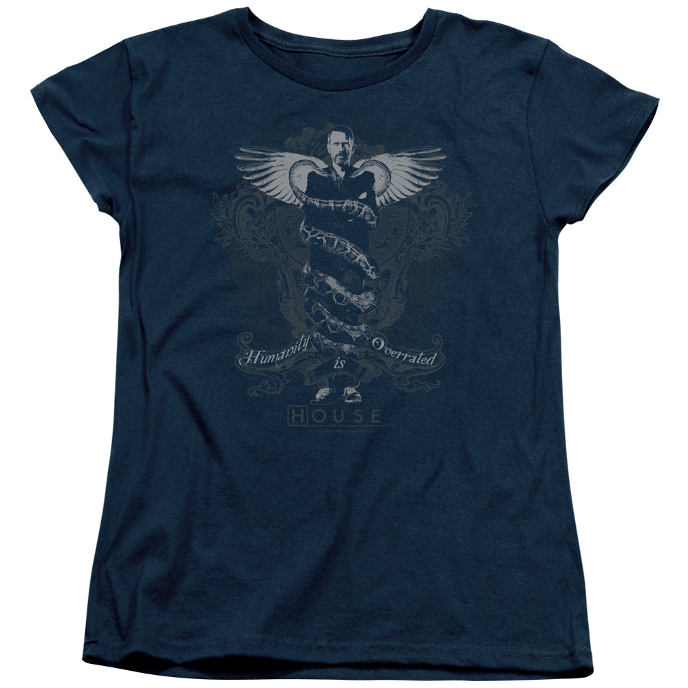 AN OFFCIALLY LICENSED HOUSE HUMANITY IS OVERRATED WOMEN'S REGULAR FIT T-SHIRT NAVY