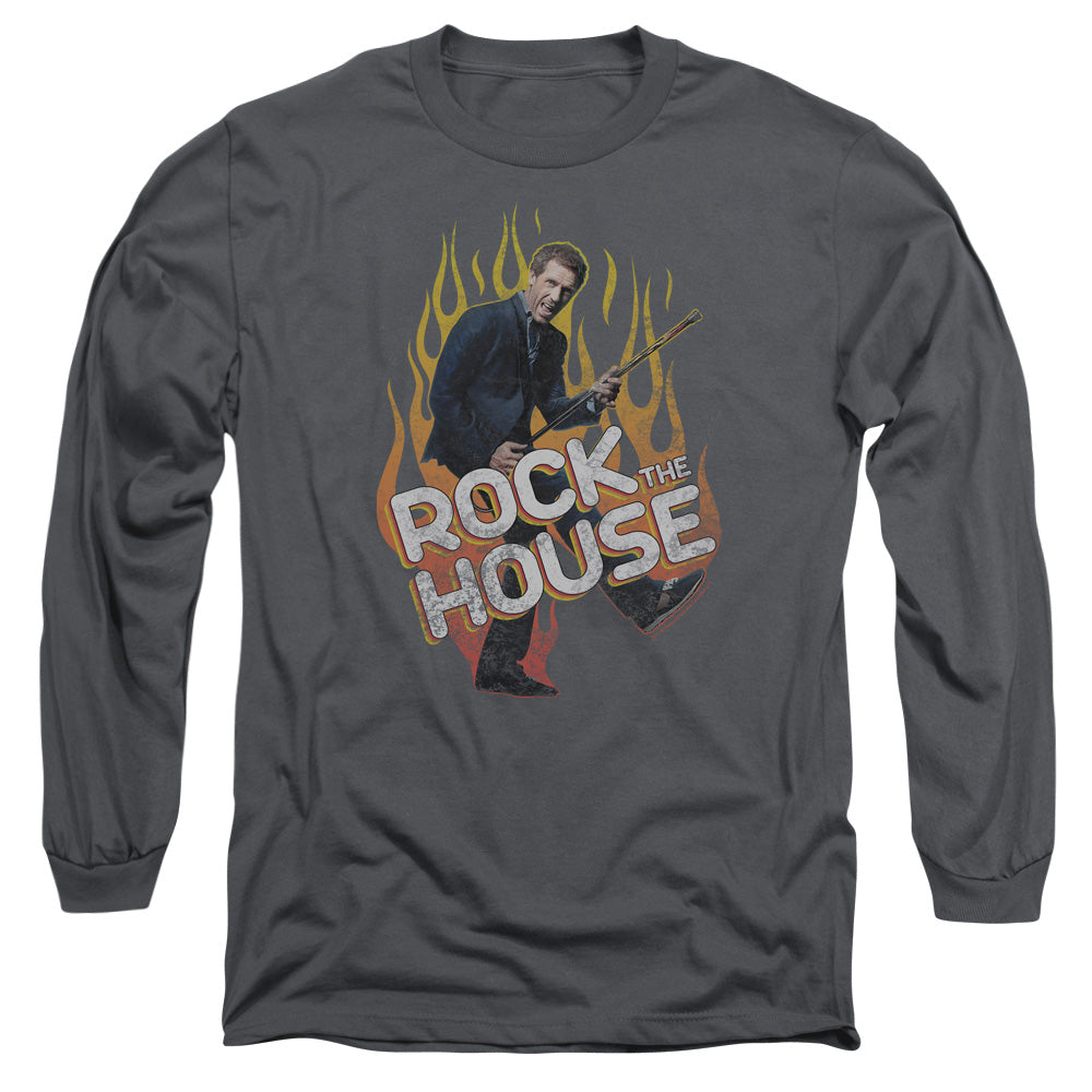 AN OFFCIALLY LICENSED HOUSE ROCK THE HOUSE MEN'S LONG SLEEVE T-SHIRT CHARCOAL