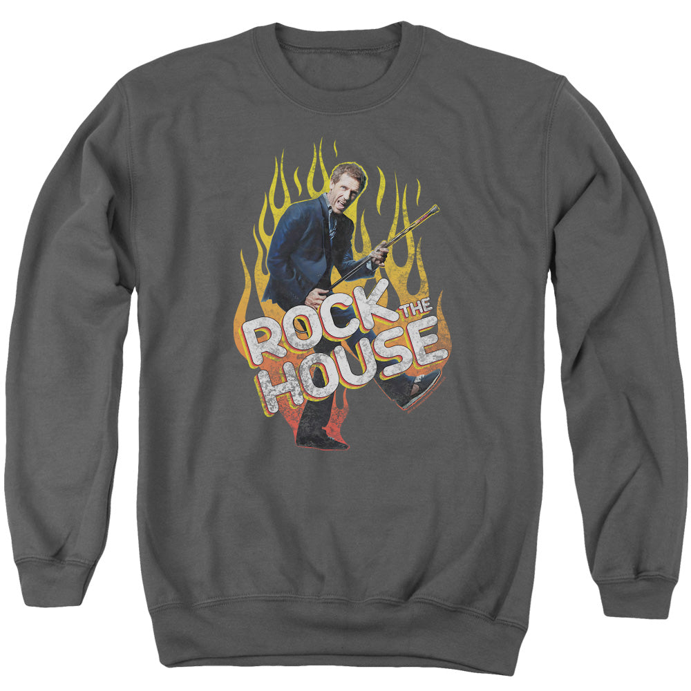 AN OFFCIALLY LICENSED HOUSE ROCK THE HOUSE ADULT UNISEX CREWNECK SWEATSHIRT CHARCOAL