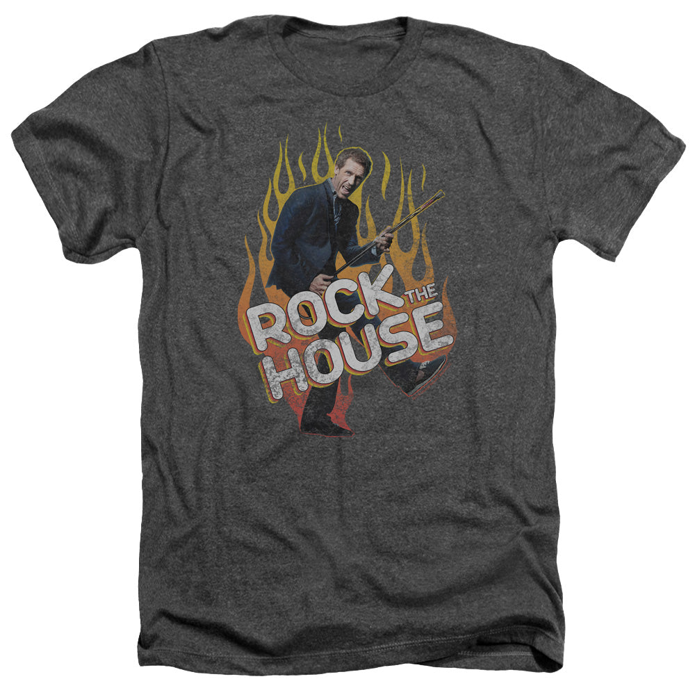 AN OFFCIALLY LICENSED HOUSE ROCK THE HOUSE MEN'S HEATHER T-SHIRT CHARCOAL