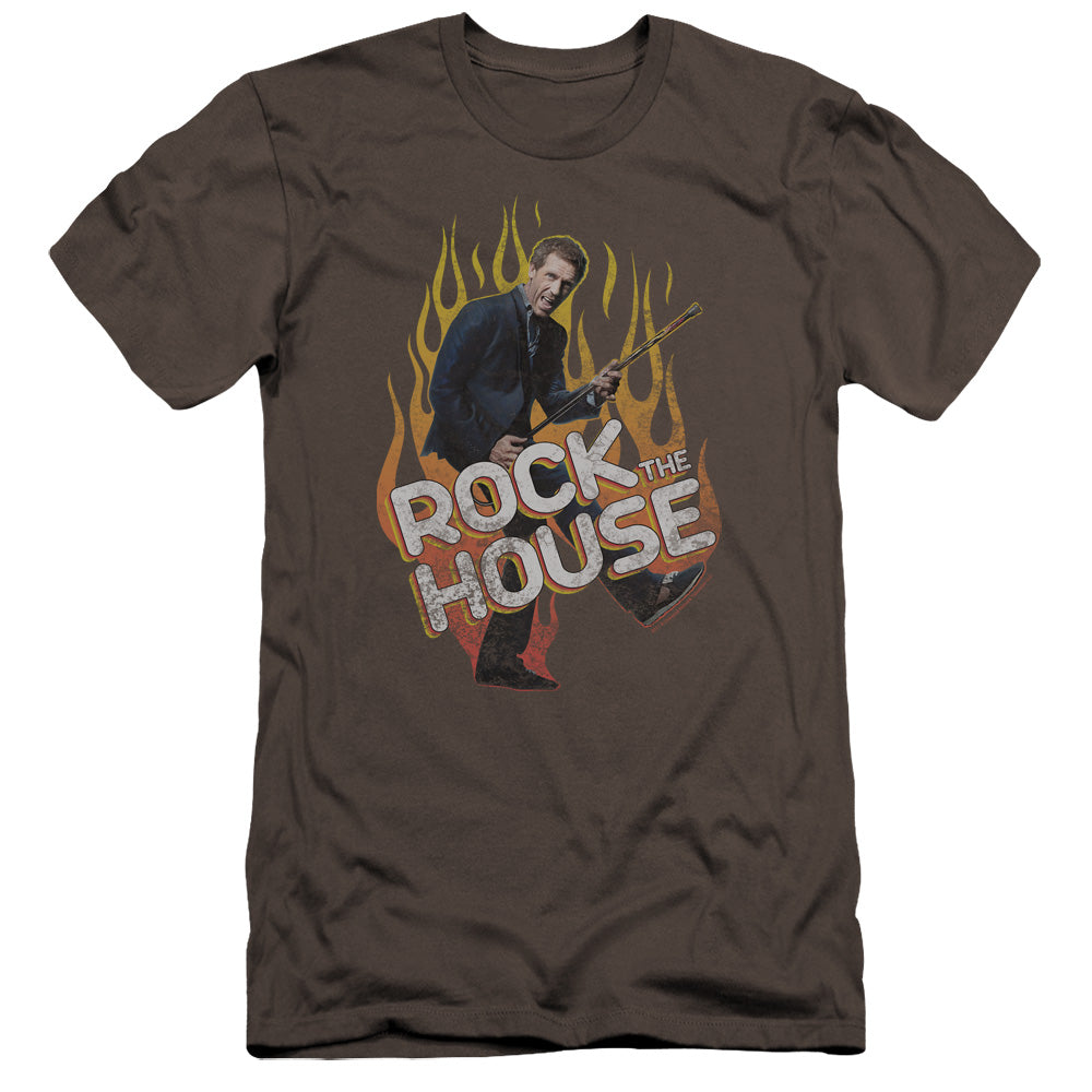 AN OFFCIALLY LICENSED HOUSE ROCK THE HOUSE MEN'S PREMIUM SLIM FIT T-SHIRT CHARCOAL
