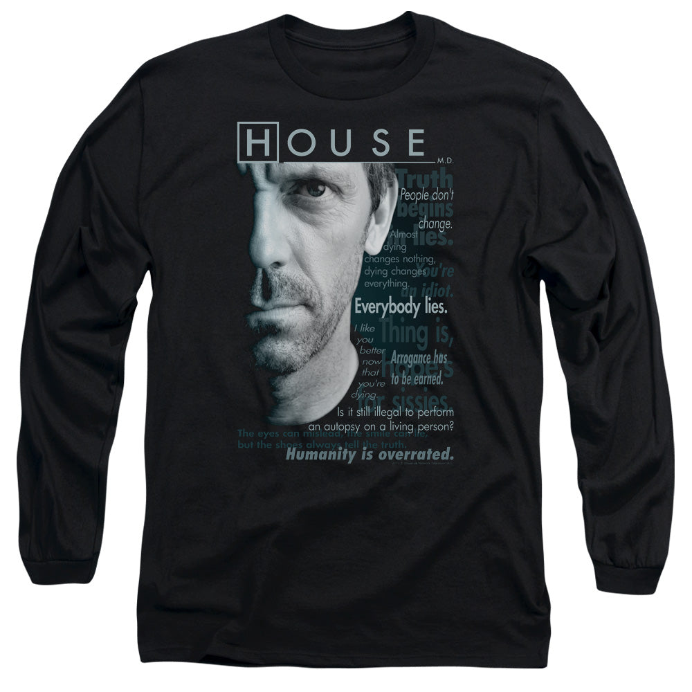 AN OFFCIALLY LICENSED HOUSE HOUSEISMS MEN'S LONG SLEEVE T-SHIRT BLACK