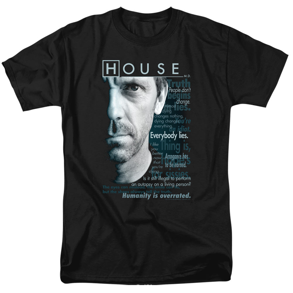 AN OFFCIALLY LICENSED HOUSE HOUSEISMS MEN'S REGULAR FIT T-SHIRT BLACK