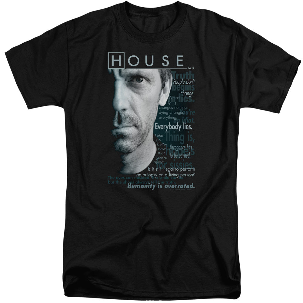 AN OFFCIALLY LICENSED HOUSE HOUSEISMS MEN'S TALL FIT T-SHIRT BLACK