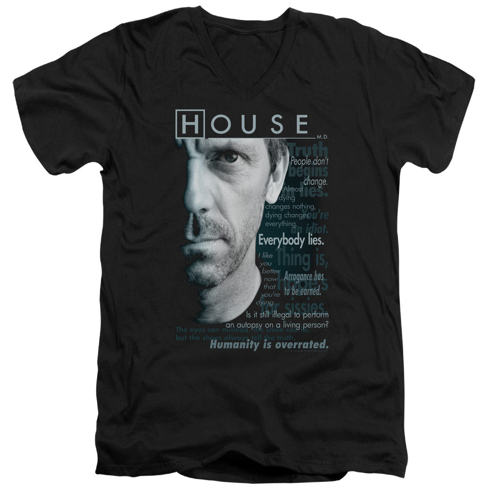 AN OFFCIALLY LICENSED HOUSE HOUSEISMS MEN'S V-NECK T-SHIRT BLACK