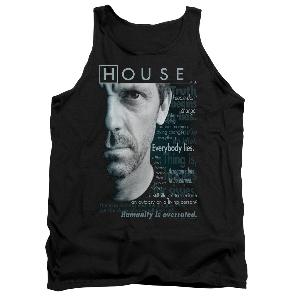AN OFFCIALLY LICENSED HOUSE HOUSEISMS ADULT UNISEX TANK TOP BLACK