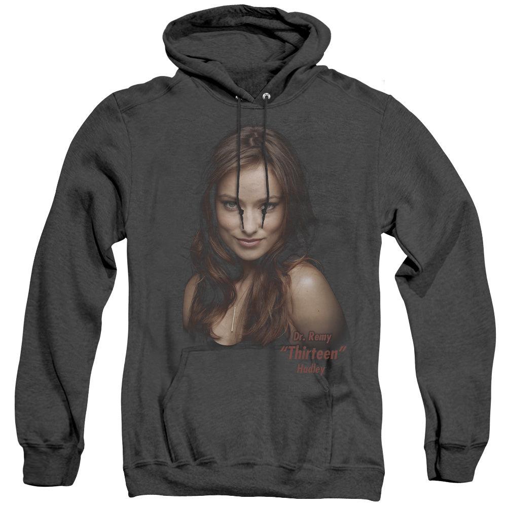 AN OFFCIALLY LICENSED HOUSE THIRTEEN ADULT UNISEX HEATHER PULLOVER HOODIE BLACK