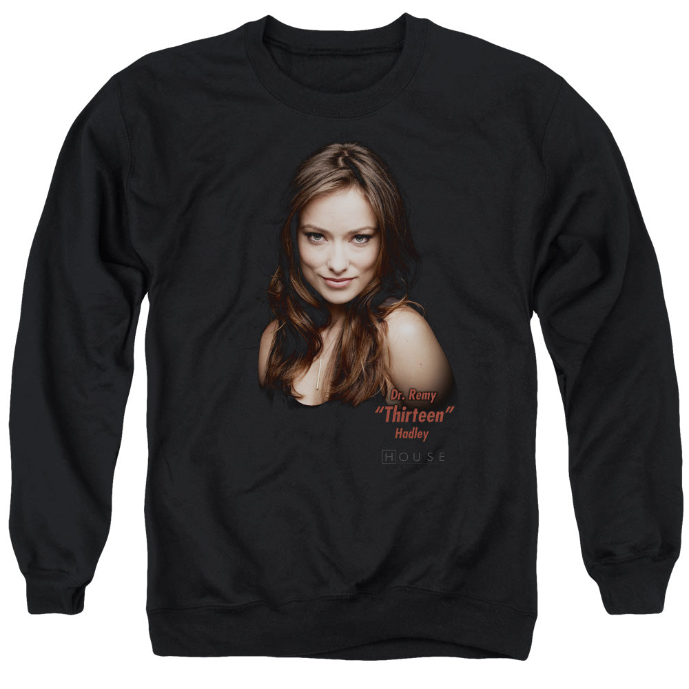 AN OFFCIALLY LICENSED HOUSE THIRTEEN ADULT UNISEX CREWNECK SWEATSHIRT BLACK