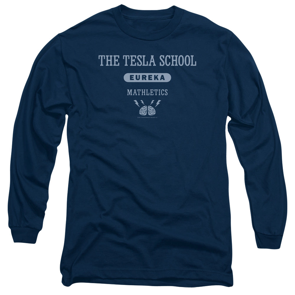 AN OFFCIALLY LICENSED EUREKA TESLA SCHOOL MEN'S LONG SLEEVE T-SHIRT NAVY