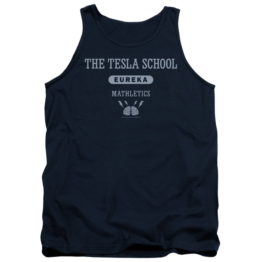 AN OFFCIALLY LICENSED EUREKA TESLA SCHOOL ADULT UNISEX TANK TOP NAVY