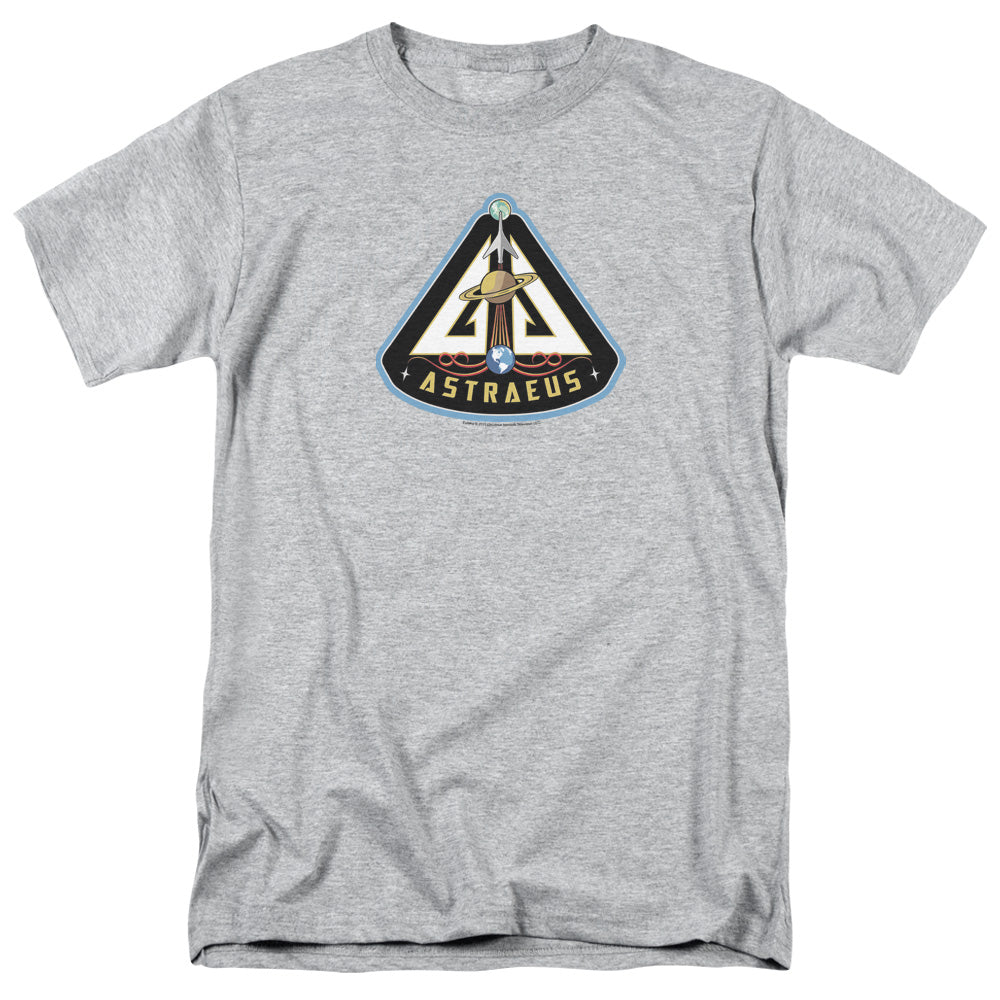 AN OFFCIALLY LICENSED EUREKA ASTRAEUS MISSION PATCH MEN'S REGULAR FIT T-SHIRT SILVER